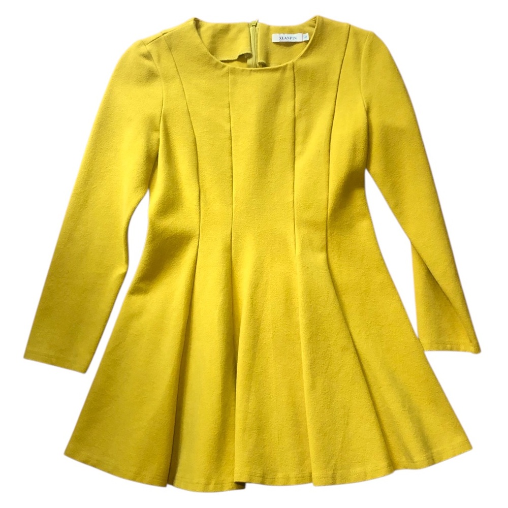 yellow wool pleated dress